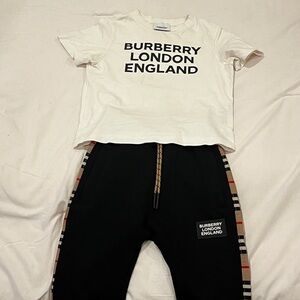 Authentic Burberry White T-Shirt and Black Pants Set.